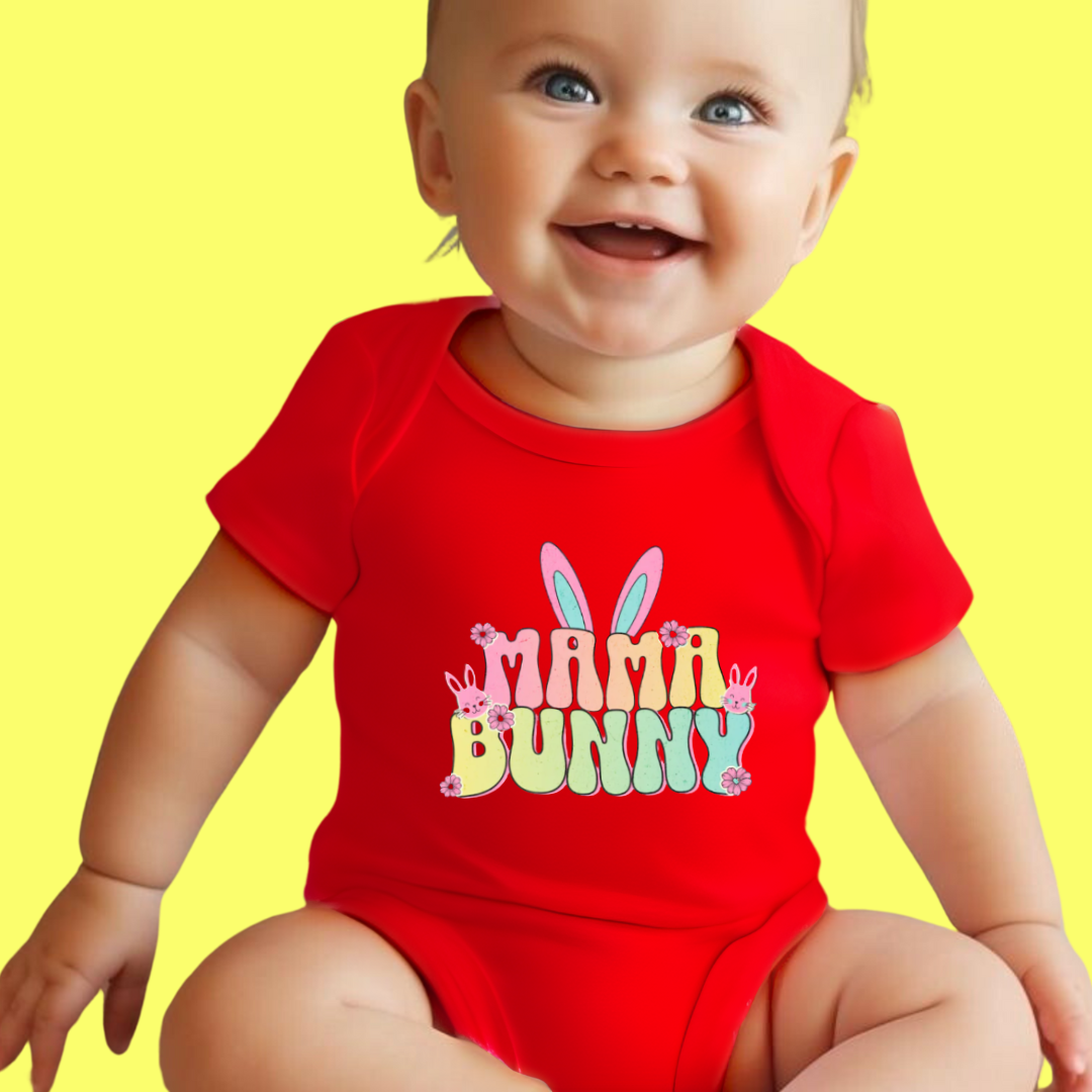 MaMa Bunny Baby Bodysuit, 100% Cotton , Infant Short Sleeve